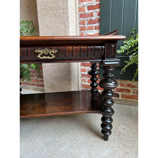 Antique English Hall Sofa Table Sideboard Carved Oak Bobbin Leg C1910 For Sale In Dallas - Image 6 of 12