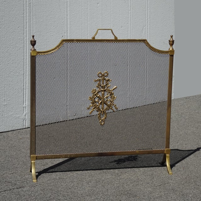 Vintage French Louis XVI Style Brass Fireplace Screen Maison Jansen Style For Sale - Image 10 of 14