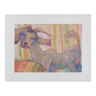 Contemporary Pointilist Goat Pastel Drawing by Karen Druker For Sale