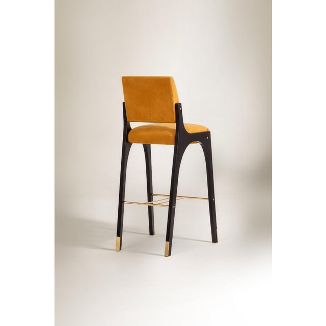 Metal Arches II Bar Stool in Mustard Velvet and Black Lacquered from Insidherland For Sale - Image 7 of 9