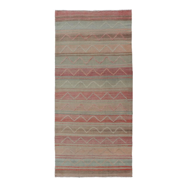 Multicolored Vintage Gallery Turkish Large Kilim Rug With Stripe Design For Sale