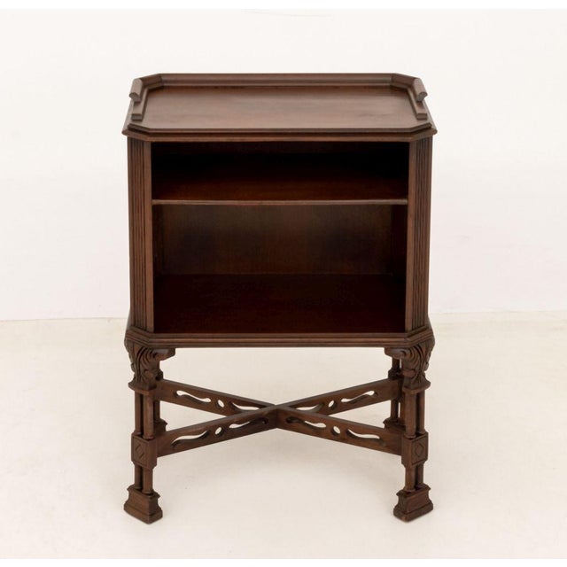 Neoclassical Style Walnut Side Table Bookcase, with three open shelves one reticulated supports. 27.5" H x 20" W x 12" D....