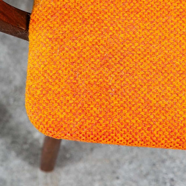 Orange Mid Century Modern Dining Chairs Set 8 Armchairs Orange Solid Walnut MCM Captain For Sale - Image 8 of 12