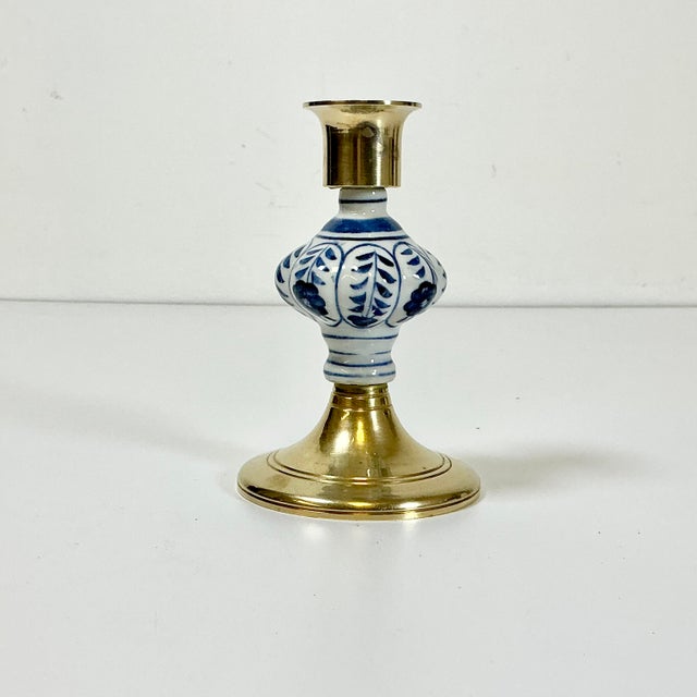 What a lovely idea -mixing brass with Delft Blue and White Ceramic. This Mid-Century Candlestick has done just that. A...