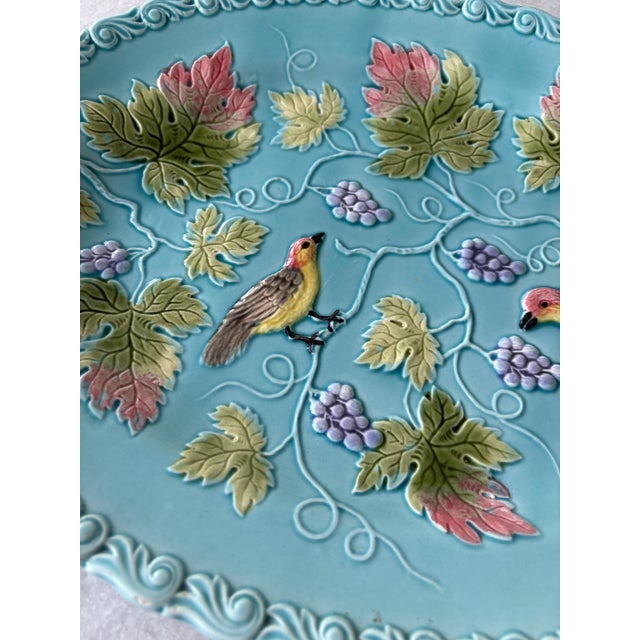Antique German Majolica Plate Comes With Wall Hanging Hook. Earthenware plate with a raised relief (embossed) design of...