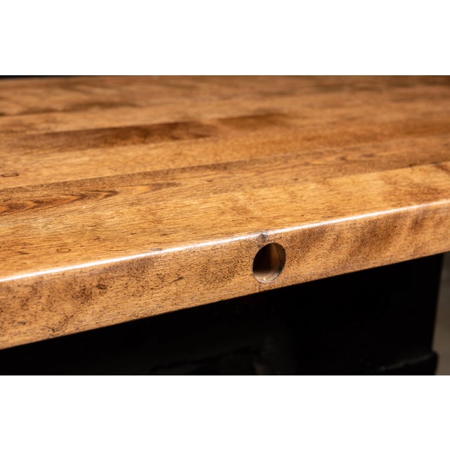 Industrial Table on Antique Cast Iron Base For Sale - Image 12 of 15