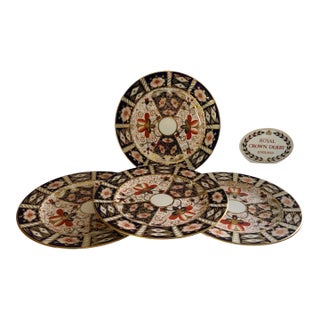 Antique Royal Crown Derby Traditional Imari 4 Bone China Dessert Plates Pattern 2451 Made in England 1921 For Sale