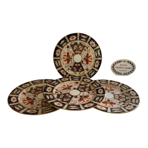 Antique Royal Crown Derby Traditional Imari 4 Bone China Dessert Plates Pattern 2451 Made in England 1921