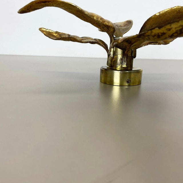 Gold Brutalist Beligan Brass Metal Wall Ceiling Light by Willy Daro Belgium, 1970s For Sale - Image 8 of 14