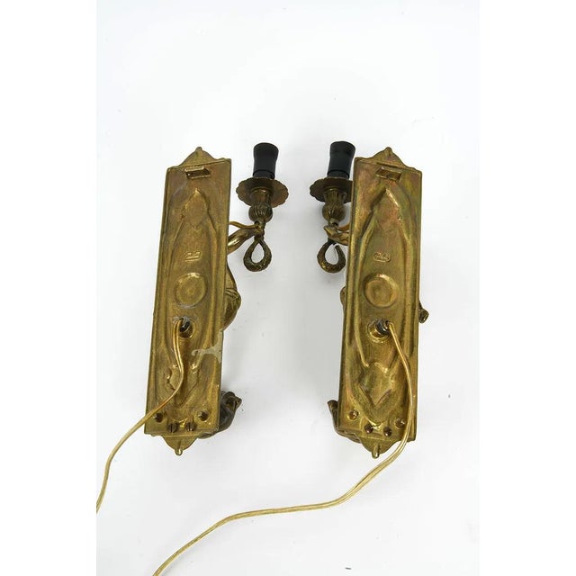 Mid 20th Century Pair Fine Italian Brevettato Cherub Brass Lighting Sconces For Sale - Image 5 of 11