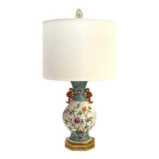 1920s Chinese Famille Rose Porcelain Vase Table Lamp - Newly Rewired - Shade Included For Sale