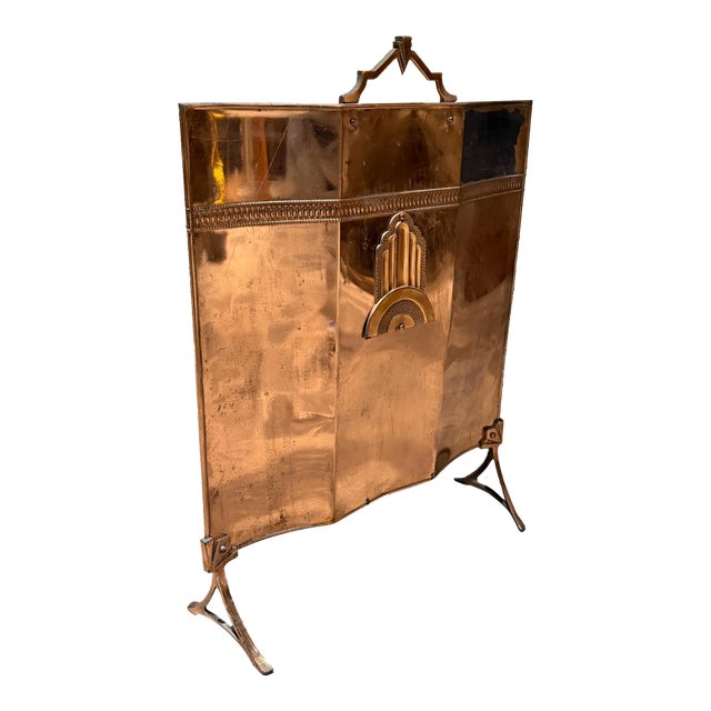Antique Art Deco Copper Fireplace Screen, Neoclassical Lines For Sale