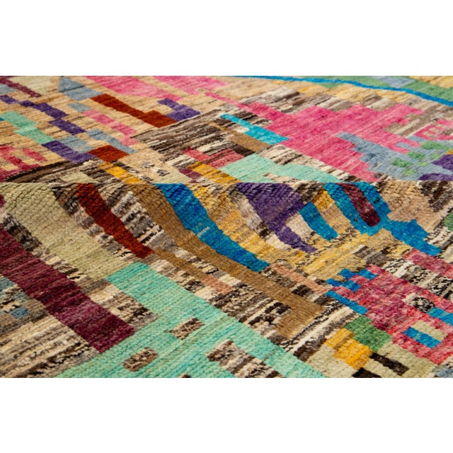 Textile Abstract Modern Moroccan Style Wool Rug Handmade in Multicolor For Sale - Image 7 of 9