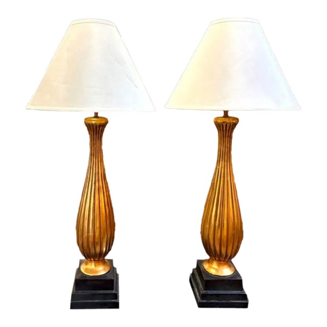 Mid Century Large Scale Gilt Glaze Ceramic Lamps For Sale