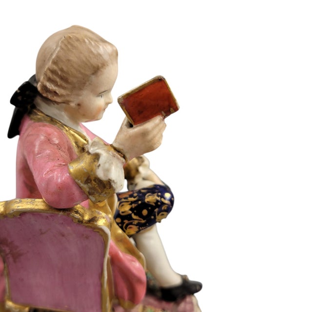 Porcelain Model 314 Reading Gentleman and Tatting Lady from Derby, Set of 2 For Sale - Image 14 of 18
