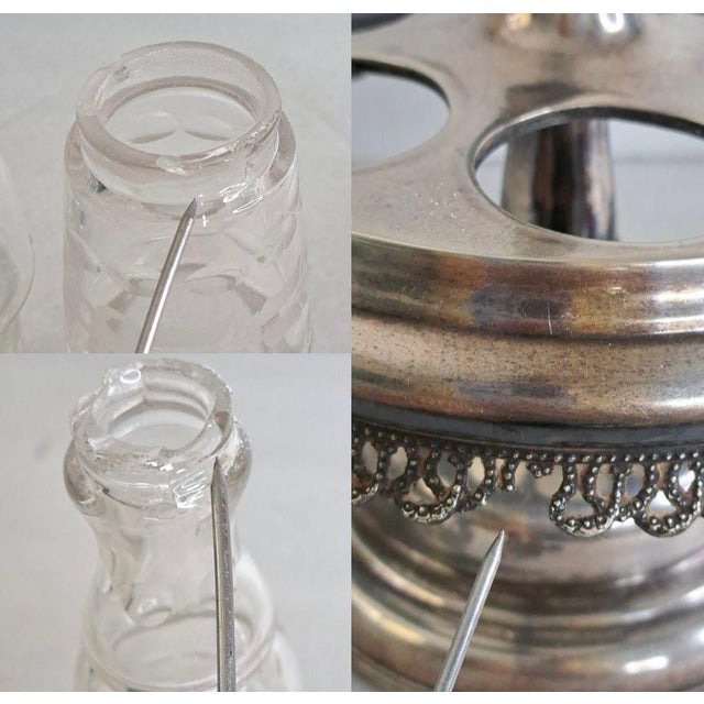1870s Bancroft, Redfield & Rice Silverplate Cruet Castor Set 6 Etched Bottles For Sale - Image 10 of 12