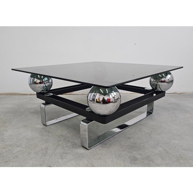 1970s Vintage French Table in Chrome Plated Steel and Tinted Glass, 1970s For Sale - Image 5 of 13