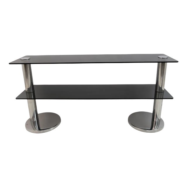 Modern Italian Chromed Steel and Smoked Glass Console, 1970s For Sale