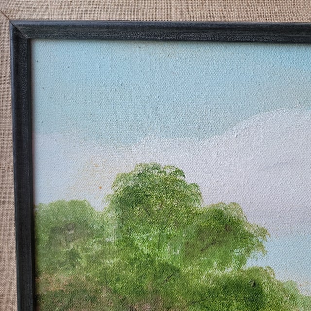 1980s 1980s Tx Bluebonnets Landscape Oil Painting Signed 29x17" Frame Linen Matt 24 X 12 Art For Sale - Image 5 of 16