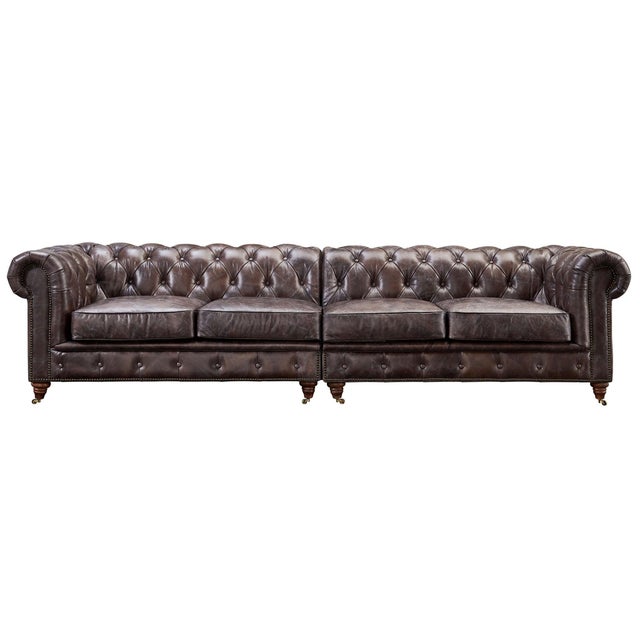 Century Chesterfield Sofa - Dark Brown Leather - 118" For Sale - Image 11 of 15