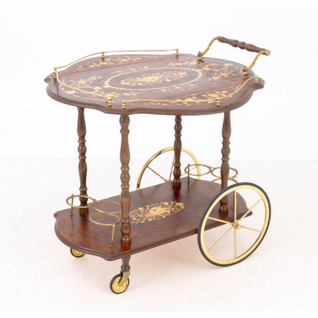 Brown Italian Burlwood and Marquetry Drop Leaf Bar Cart For Sale - Image 8 of 10