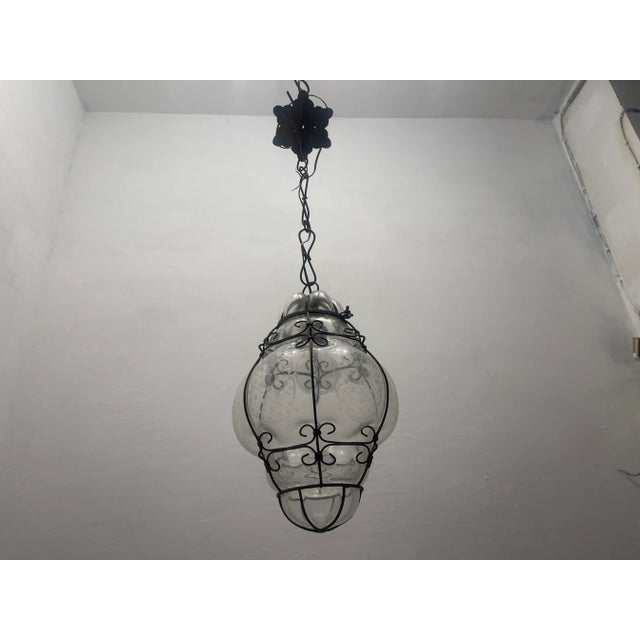 Wrought Iron & Murano Glass Pendant Light, 1950s For Sale - Image 8 of 10
