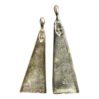 Brutalist Mid Century Modern Bronze Mother and Daughter Bookends - a Pair For Sale