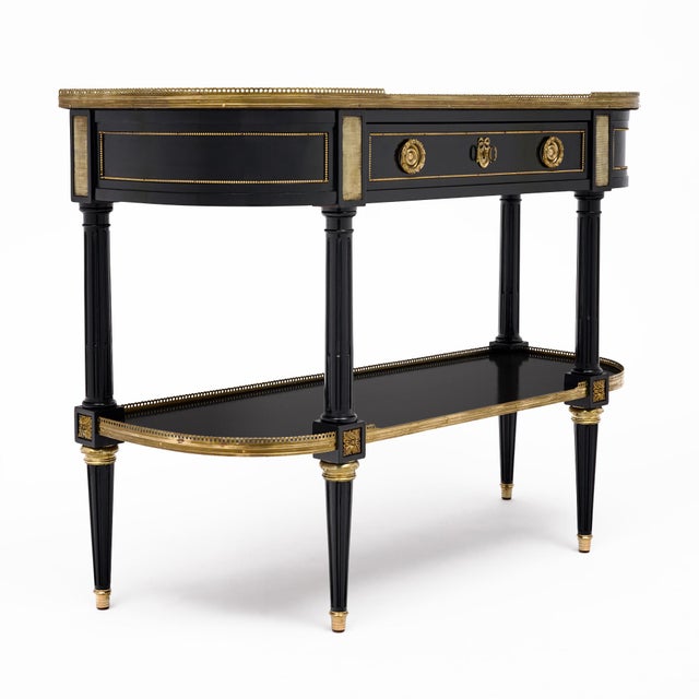 French Louis XVI Style Ebonized, Brass and Marble Console Table For Sale - Image 4 of 9