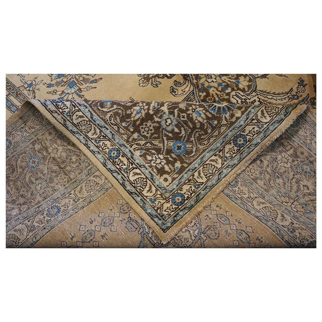 Tan Antique Persian Tabriz Wool 10x13 Tan, Blue & Charcoal Handmade Area Rug #9902951 For Sale - Image 8 of 8