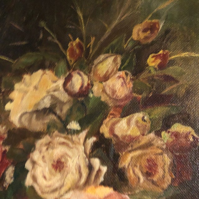 Impressionist Vintage Original Floral Still Life Painting With Roses Mid-Century Signed Modernist Frame For Sale - Image 3 of 5