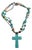1970s Vintage Southwestern Navajo Boho Chic Faux Turquoise Cross Pennant Beaded Necklace, 22” For Sale