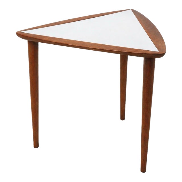 Arthur Umanoff Mid Century Modern Triangular Walnut Side Table, 20th Century For Sale