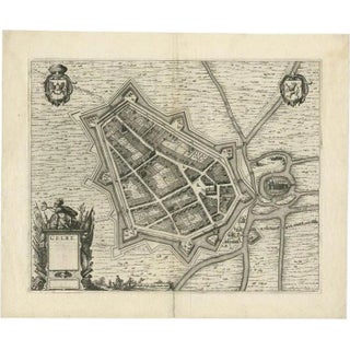 Antique Map of the City of Geldern by Blaeu, 1649 For Sale