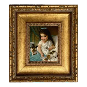 Young Girl With Kittens Framed 5x6" Oil Painting Print on Canvas
