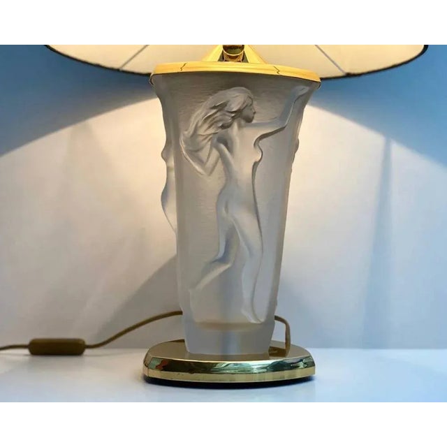 Vintage Table Lamp with Three Embossed Graces on the Opaque Glass & Black Shade For Sale - Image 6 of 7
