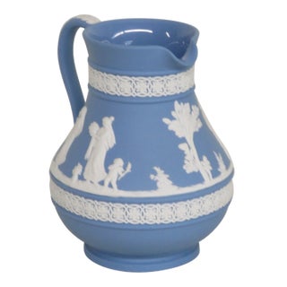 Wedgwood England Jasperware Blue Jug Pitcher For Sale