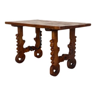 19th Century Ebonized Baroque Spanish Side Table With Lyre Legs For Sale