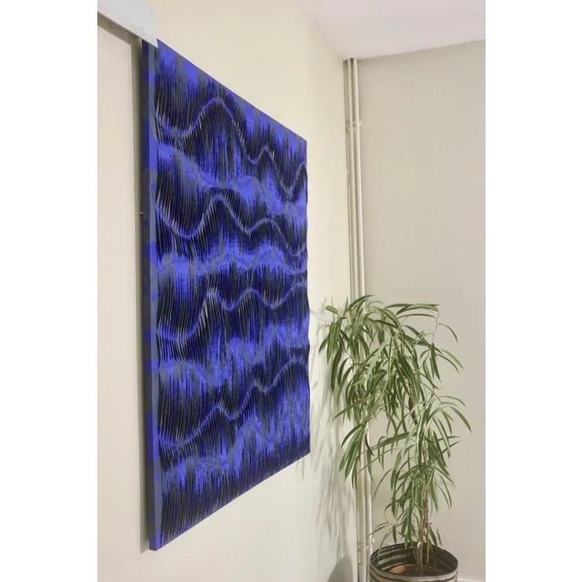 Contemporary Cobalt Textured Composition, Canvas Painting, Framed For Sale - Image 9 of 13