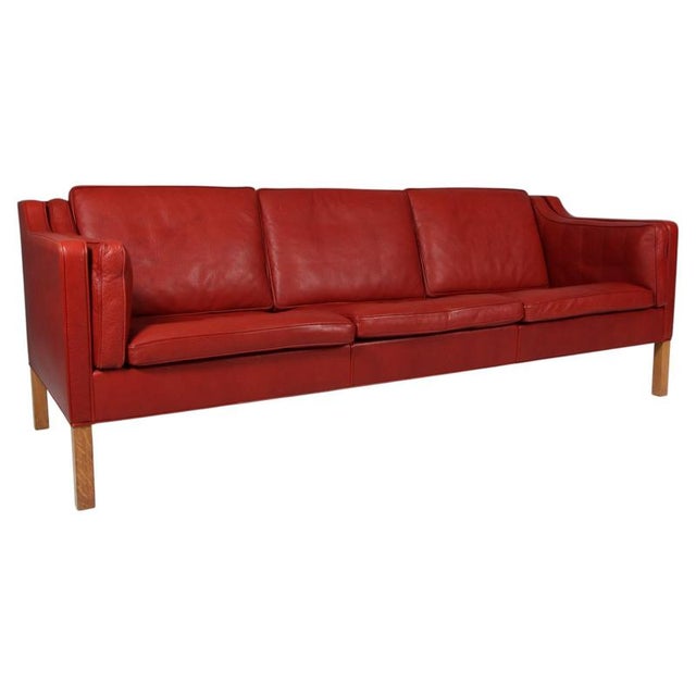 Model 2213 Three-Seat Sofa in Red Brown Leather by Børge Mogensen for Fredericia For Sale - Image 9 of 9