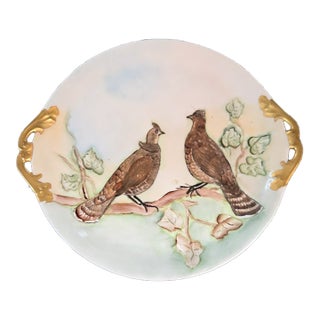 Antique Limoges France Gilded Handles Cake Plate Game Birds Ruffed Grouse For Sale