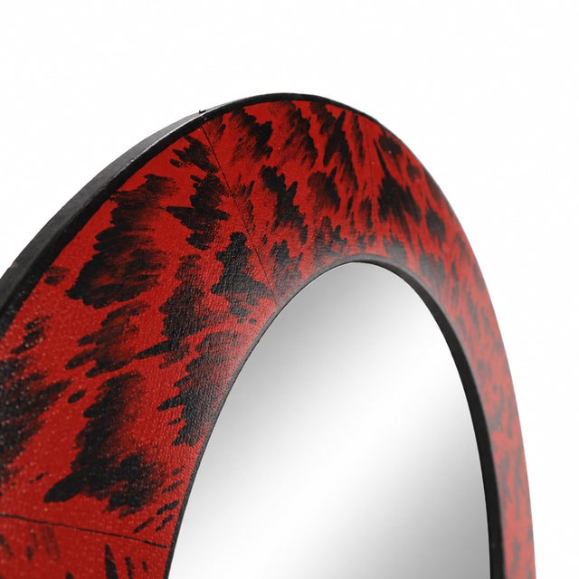 Early 21st Century Vintage Circular Red Hand Painted Tortoiseshell Mirror Frame For Sale - Image 5 of 9