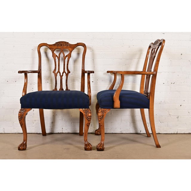 Romweber Chippendale Carved Walnut and Burl Wood Armchairs, Pair For Sale - Image 10 of 13