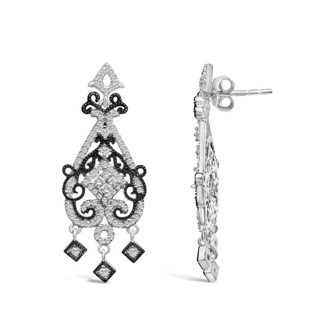 Contemporary Black Rhodium and .925 Sterling Silver 3/4 Cttw Diamond Chandelier Earrings For Sale - Image 3 of 5