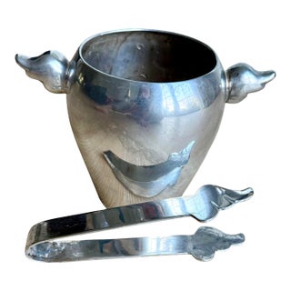 1970s French Escapade Paris Silver-Plated Winged Victory Ice Bucket With Tongs For Sale