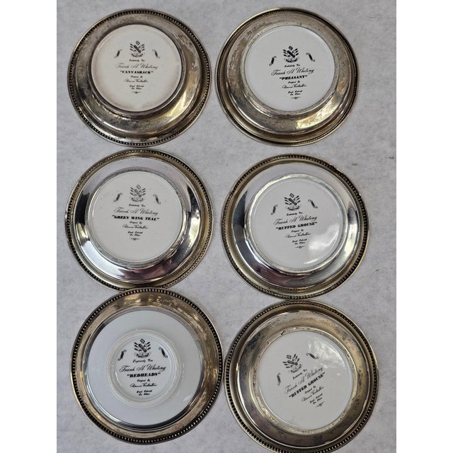Mid-Century Modern 1950s Frank Whiting Sterling Silver and Porcelain Game Bird Coasters by Dennis Puleston - Set of Six For Sale - Image 3 of 14