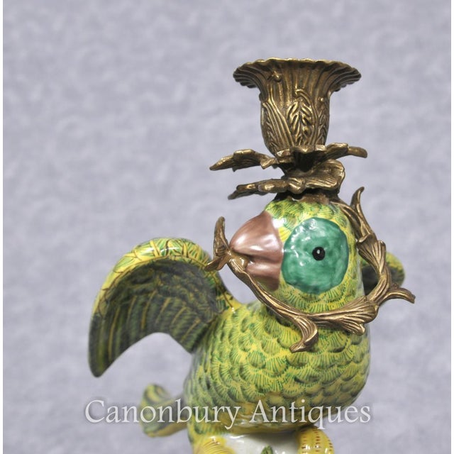 French Porcelain Parrot Candleholders, Set of 2 For Sale - Image 13 of 14