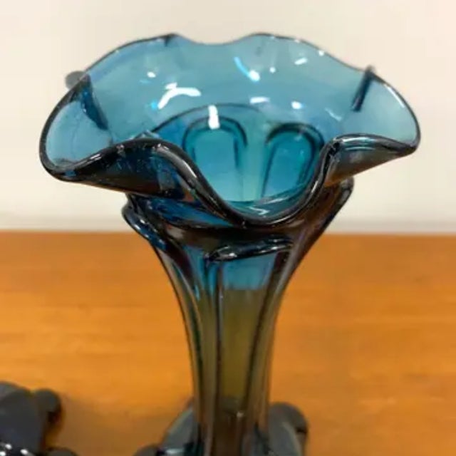 Glass Czechoslovakian Blue Vases, 1960s, Set of 2 For Sale - Image 7 of 10