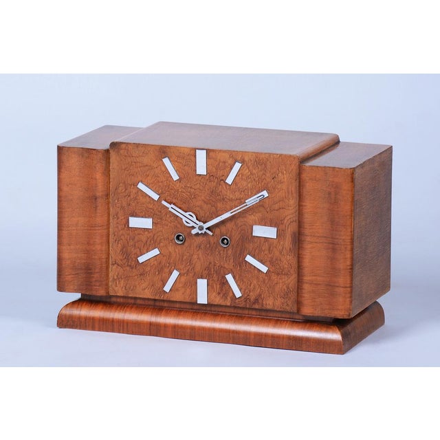 Art Deco Table Clock in Walnut, Czech, 1920s For Sale - Image 10 of 10