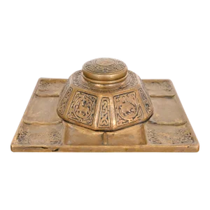 Tiffany Studios New York Zodiac Bronze Partner's Inkwell With Desk Tray