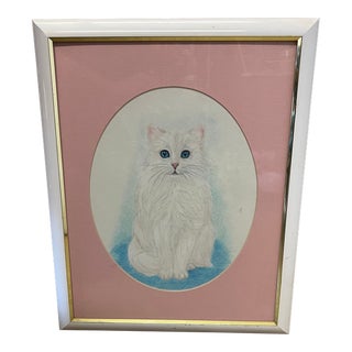 Vintage Framed Picture of a Cat For Sale